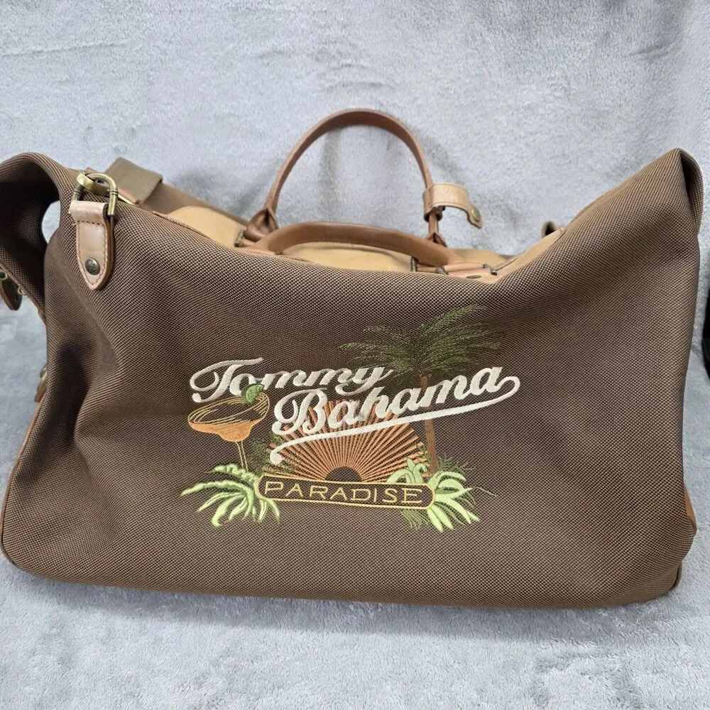 Tommy Bahama Weekender Canvas Paradise Embroidered Carry On Duffle Bag